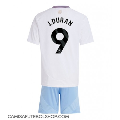Camisa de time de futebol Aston Villa Jhon Duran #9 Replicas 2º Equipamento Infantil 2024-25 Manga Curta (+ Calças curtas)